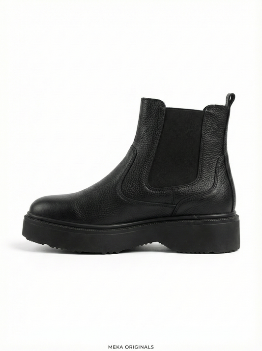 MEKA Black Leather Platform Chelsea Boots – Genuine Leather
