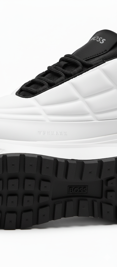 BOSS Titanium Runn White & Black Quilted Sneakers