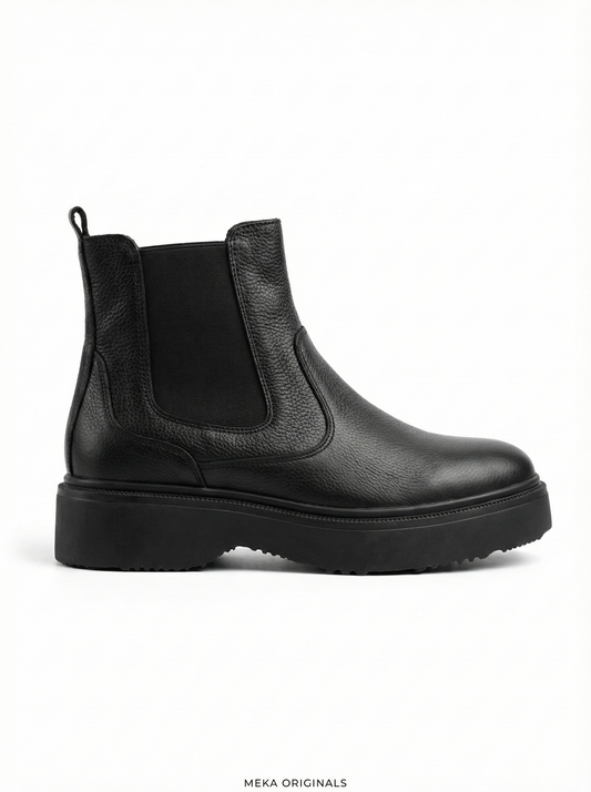 MEKA Black Leather Platform Chelsea Boots – Genuine Leather