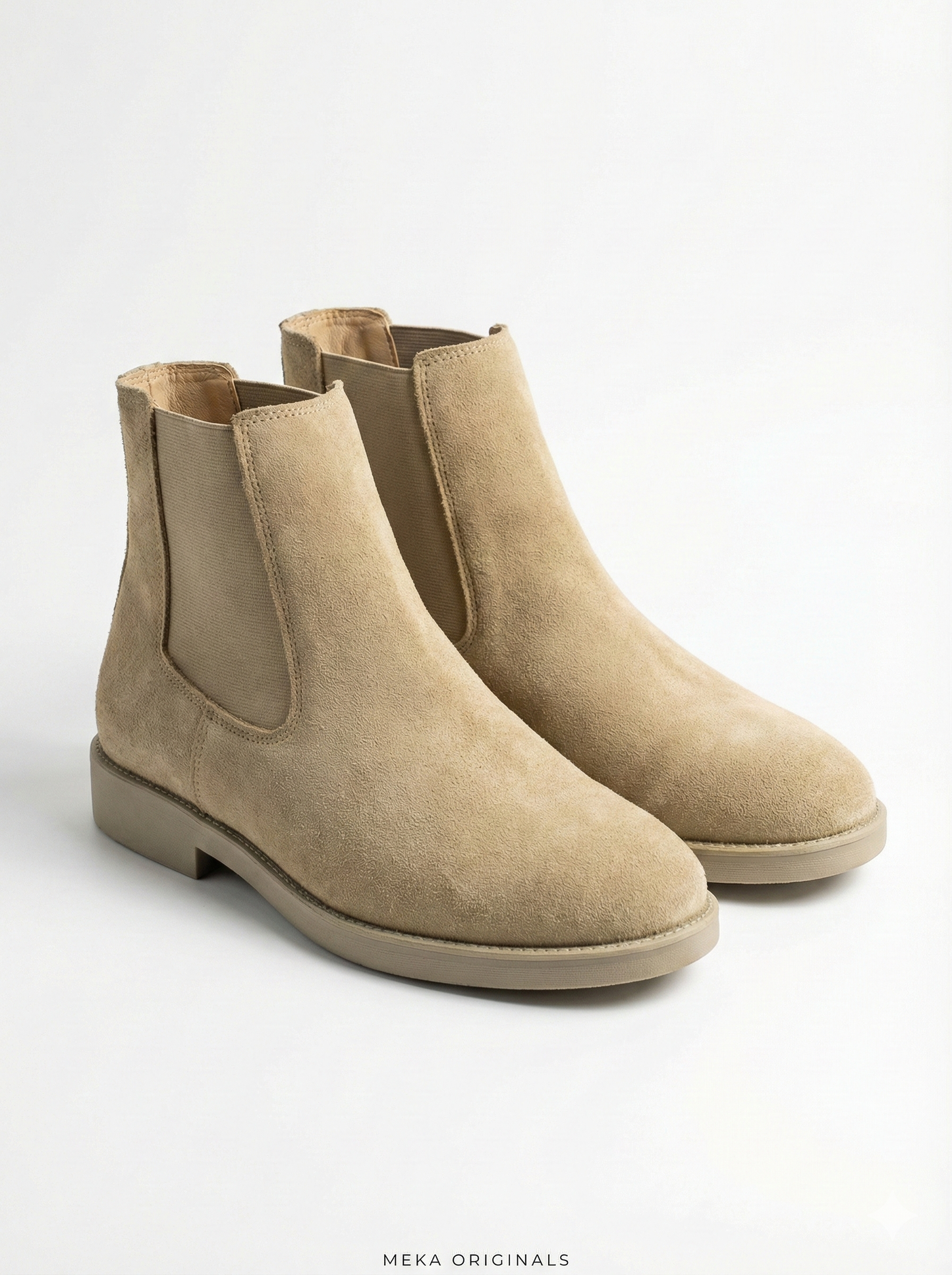 MEKA Beige Suede Chelsea Boots – Genuine Leather