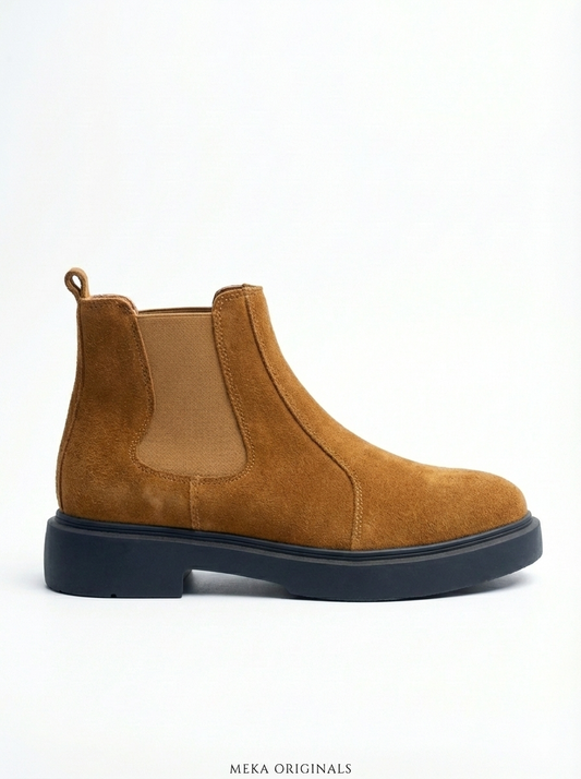 MEKA: Chunky Suede Chelsea Boot | Cognac