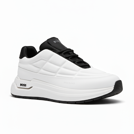 BOSS Titanium Runn White & Black Quilted Sneakers