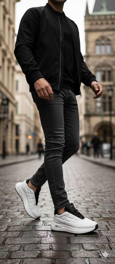 BOSS Titanium Runn White & Black Quilted Sneakers